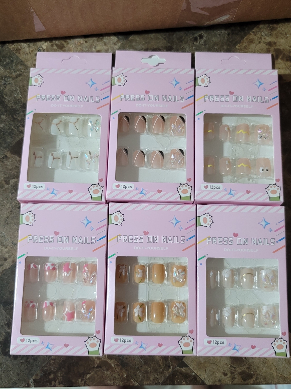 Assorted Press-On Nail Sets — Pink & Nude Accents (6 Packs)